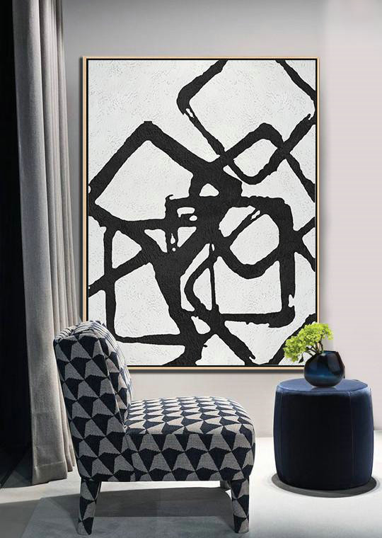 Acrylic Painting On Canvas,Black And White Geometric Art Minimal Painting On Canvas - Acrylic Minimailist Painting
